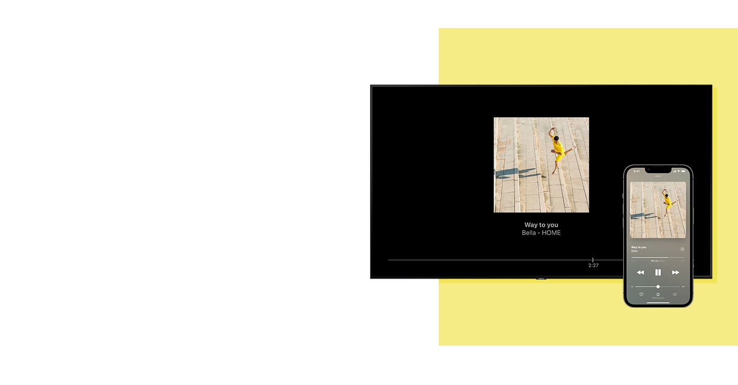 „iPhone“ groja muzika. Ši muzika per „Airplay“ atvaizduojama „Samsung Smart TV“ televizoriuje.