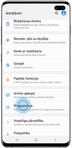 Iestatījumos pieskarieties sadaļai Programmas