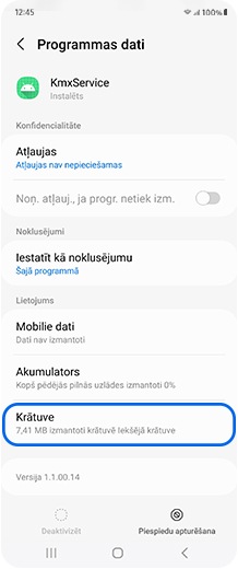 Viedtālruņa ekrāns ar atlasītu sadaļu “Krātuve”