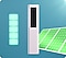 Centrā redzama Samsung Solarcell tālvadības pults, labajā pusē ir saules paneļi, bet kreisajā pusē — 5 zaļi mirdzoši lodziņi. Zaļie lodziņi norāda pilnu uzlādi.