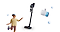 Bespoke Refrigerator is centered, with two blue-toned 3D heart icons of different sizes floating to its left. To the right, a young male character strikes an energetic pose with arms and legs spread wide, while a small blue 3D heart icon floats above him.