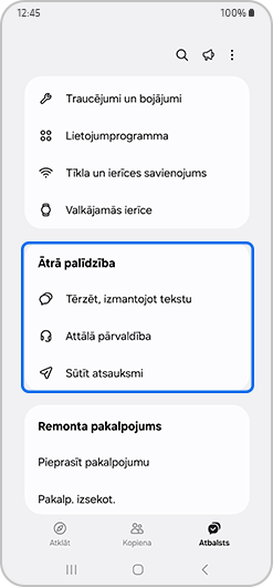 Ātrās palīdzības opcija izvēlēta.