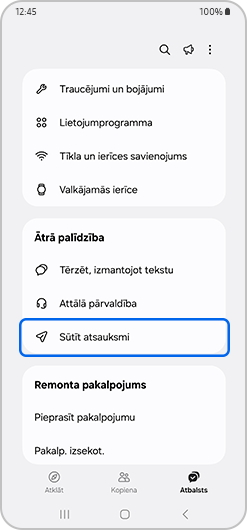 Nosūtīt atsauksmes opcija izcelta.