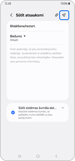 Nosūtīt ikona izvēlēta