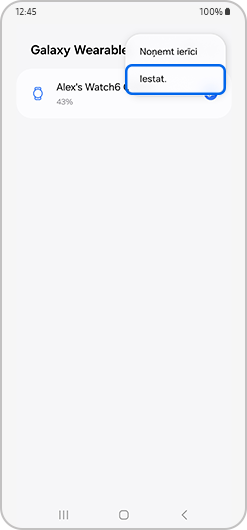 Iestatījumu opcija izcelta.