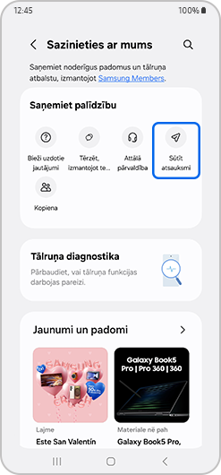 Nosūtīt atsauksmes opcija izcelta.