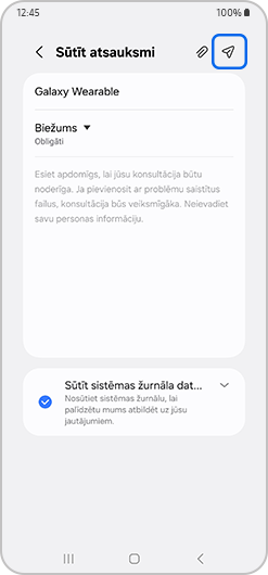 Nosūtīt opcija izcelta.