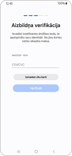 Aizbildņa verifikācijas ekrāns.
