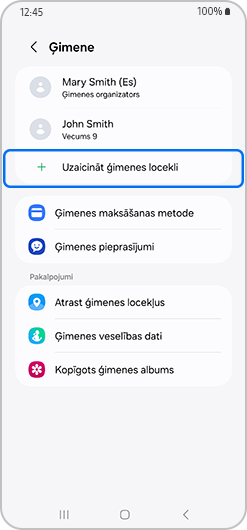 Izsaukt ģimenes locekli uz ģimenes ekrāna, kas izcelts