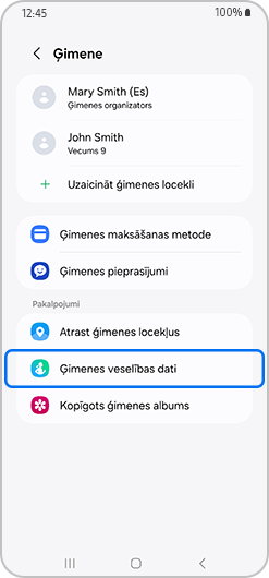 Ģimenes ekrānu ar izvēlēto atrodiet ģimenes locekļus