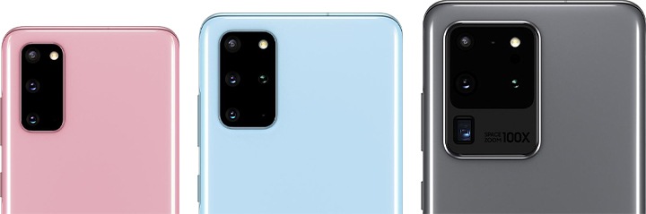 Attēlā redzams Galaxy S20 ierīču salīdzinājums