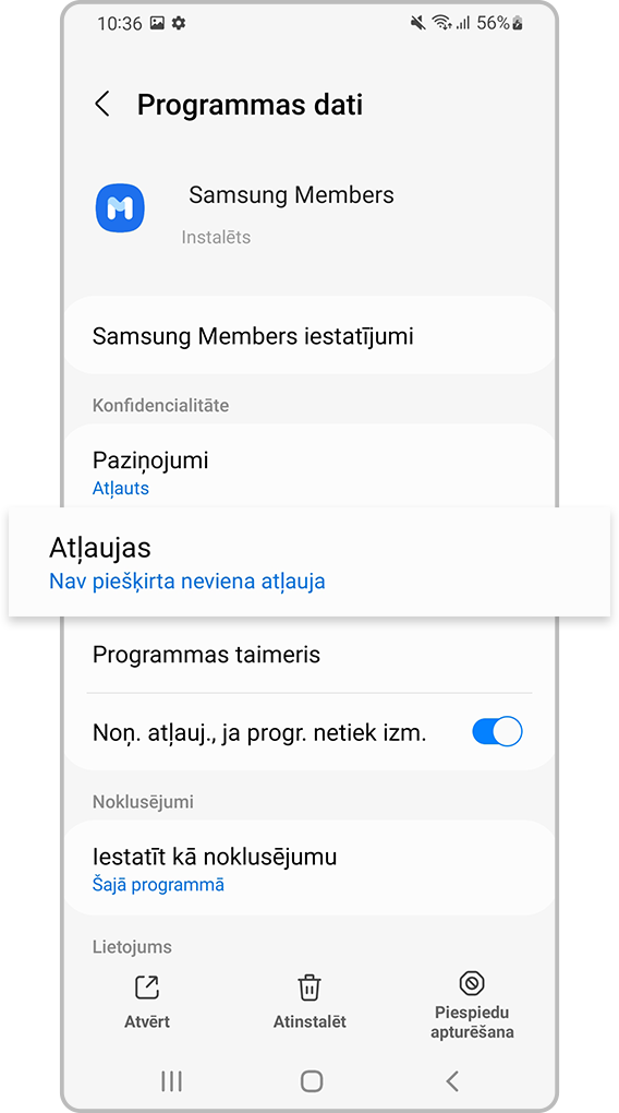 Izvēlieties lietotnes atļaujas