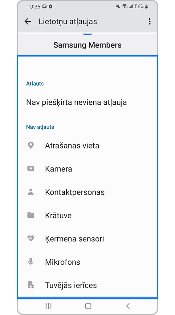 Piešķiriet atļaujas lietotnei