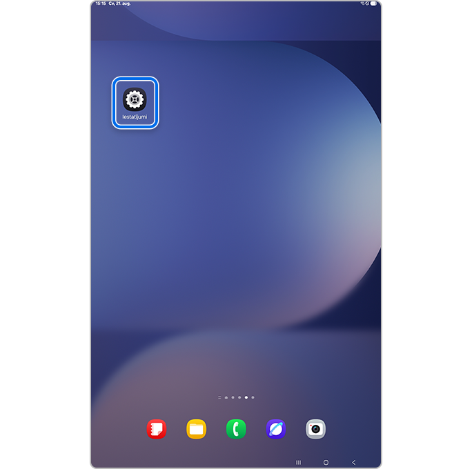 Izvēlieties Iestatījumi Sākuma ekrānā