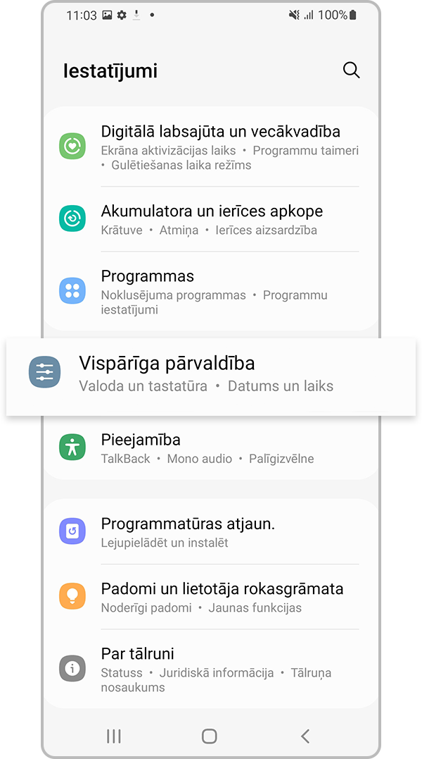 Vispārīga pārvaldība — iestatījumi