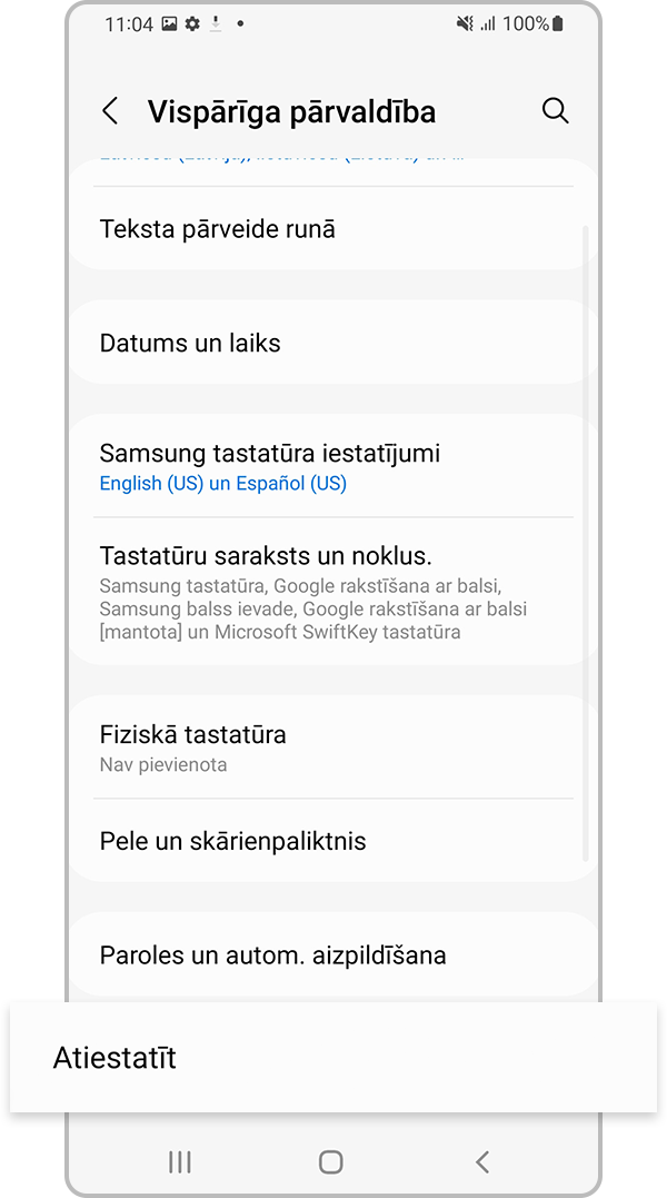Pieskarieties iespējai “Atiestatīt”