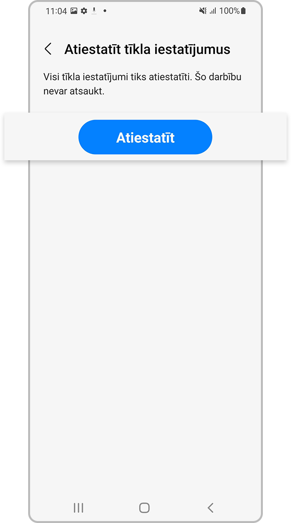 Pieskarieties izvēlnei “Atiestatīt”