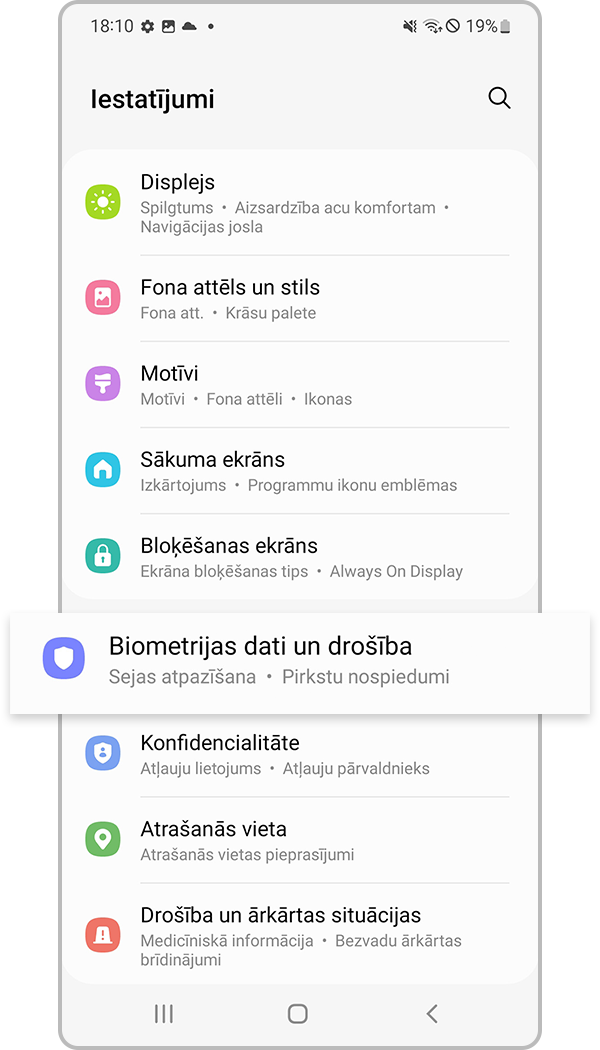Pirkstu nospieduma atpazīšanas reģistrēšanas 1. solis