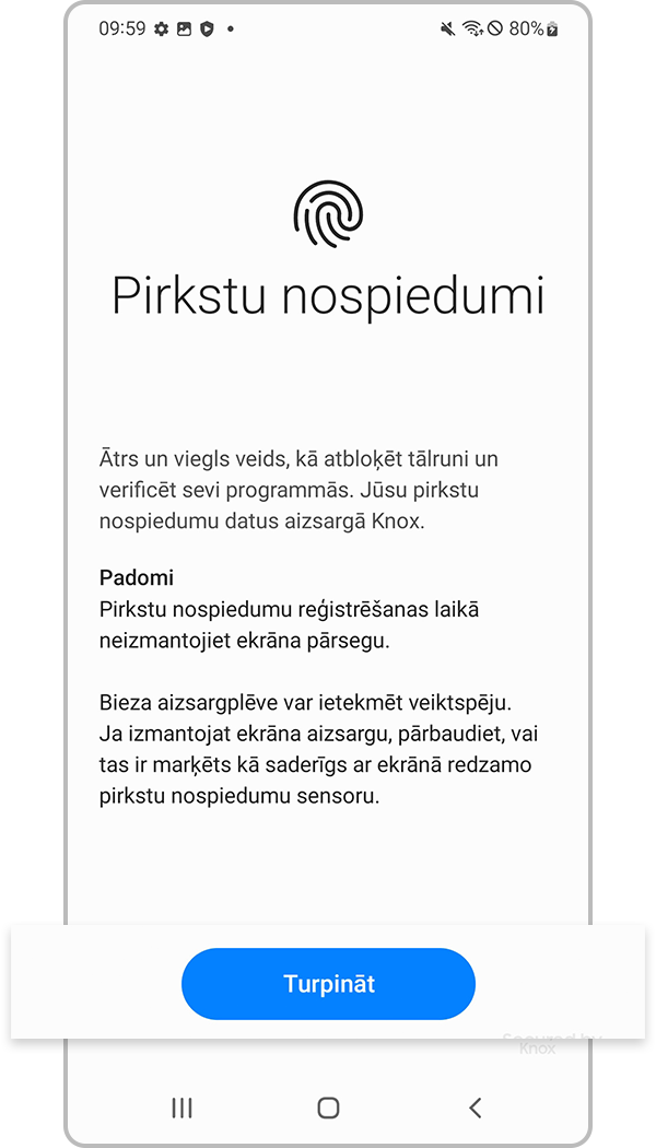 Pirkstu nospieduma atpazīšanas reģistrēšanas 3. solis