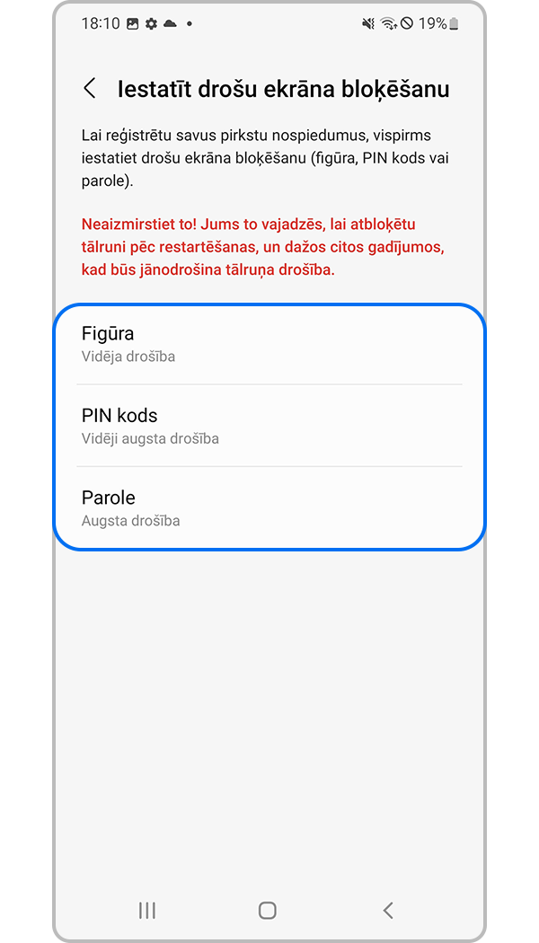 Pirkstu nospieduma atpazīšanas reģistrēšanas 4. solis