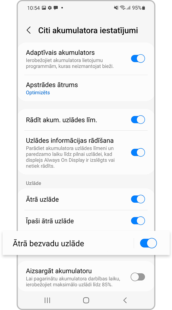 Iespējojiet ātros uzlādes iestatījumus