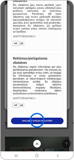 Saglabāt izvēles un aizvērt