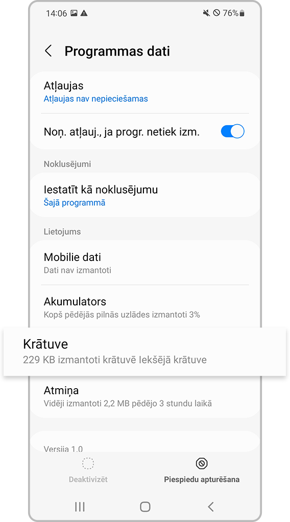 USB iestatījumi – Krātuve