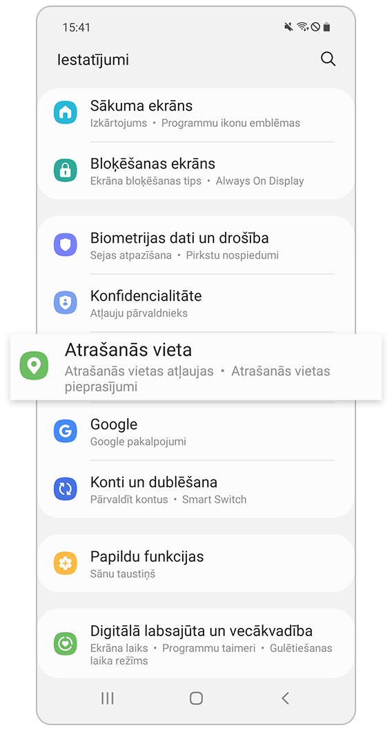 Iestatījumos izvēlieties atrašanās vietu