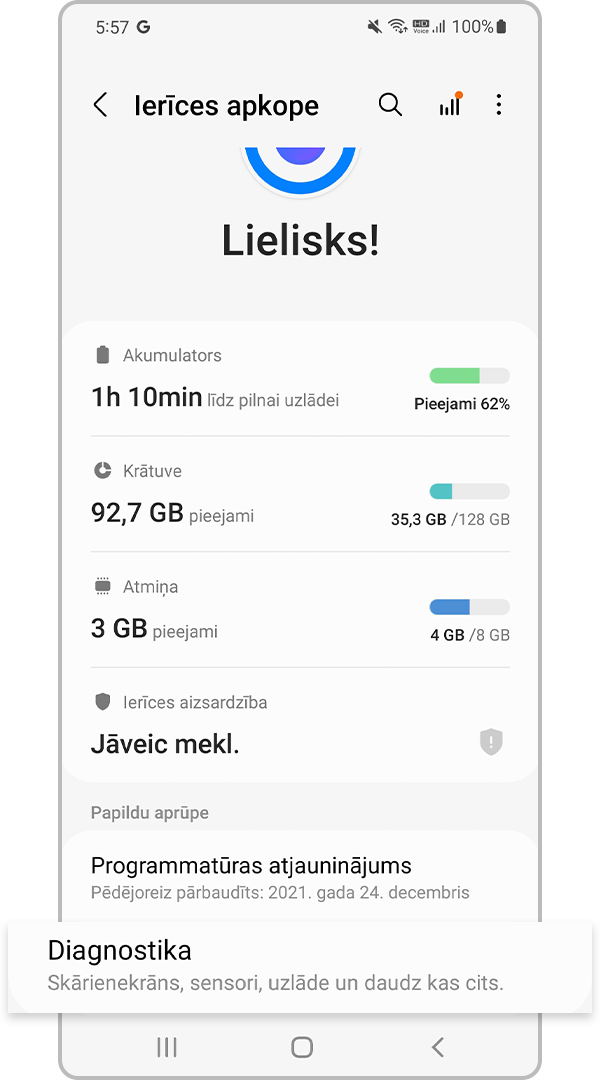 Ierīces apkope – Diagnostika