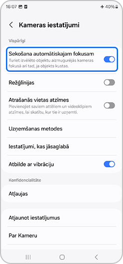 Autofokusa izsekošanas deaktivizēšana