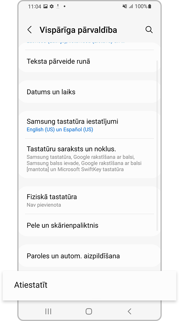Pieskarieties iespējai “Atiestatīt”