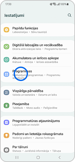 Ekrānā tiek izceltas lietotnes.