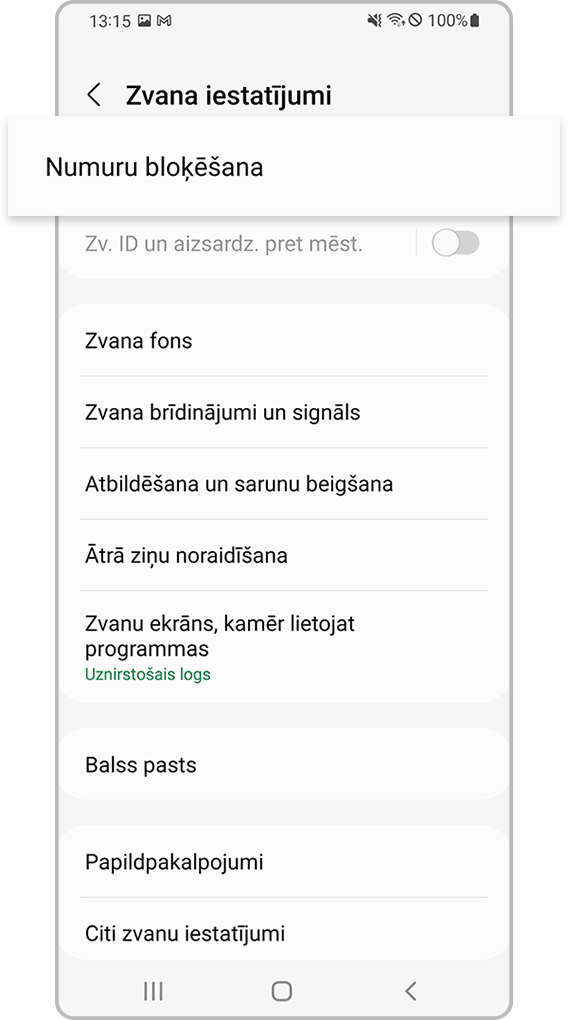 pārbaudes, vai ierīce nebloķē nezināmus numurus, 3. solis