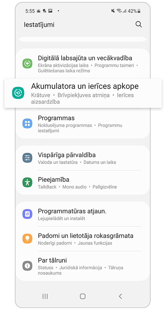 akumuliatoriaus ir įrenginio priežiūra