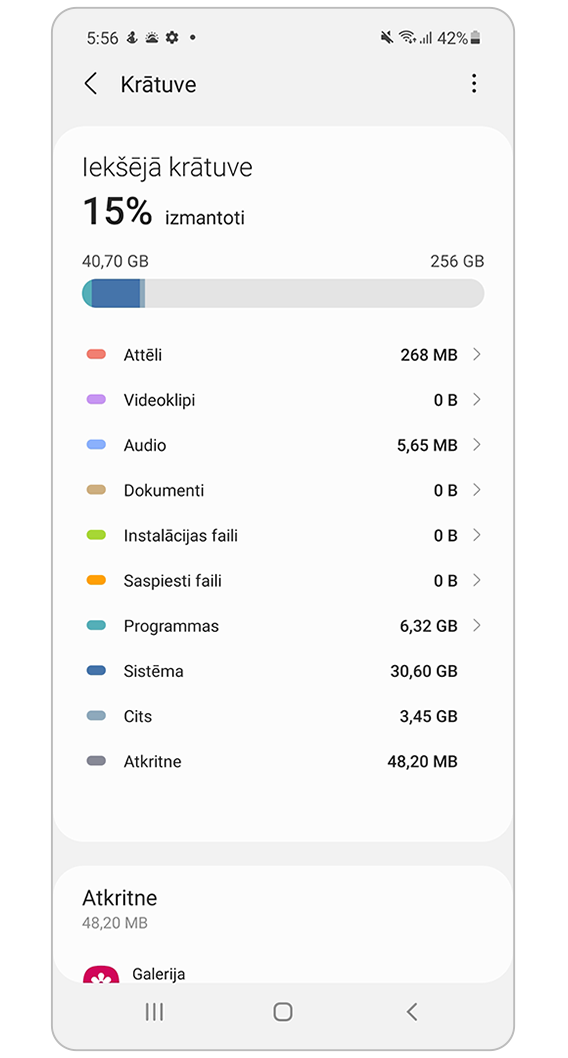 patikrinkite ir ištrinkite saugyklos vietos