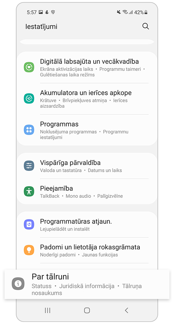 Nustatymai Apie telefoną