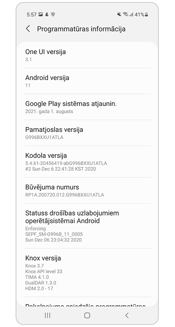 patikrinkite esamą įrenginio programinės įrangos versiją
