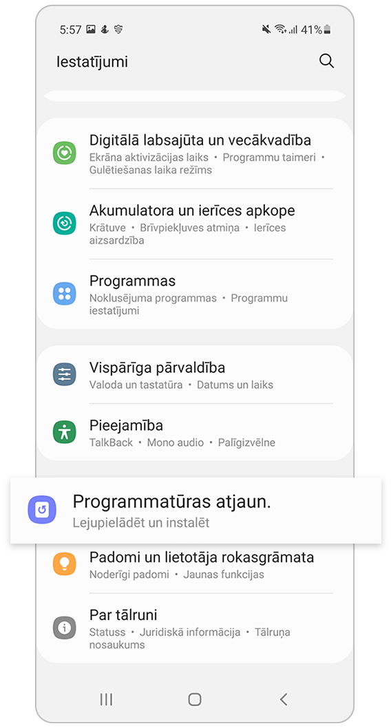 Nustatymai Programinės įrangos atnaujinimas