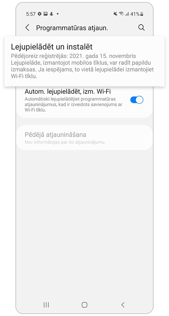 Programinės įrangos atnaujinimas Atsisiųsti ir įdiegti