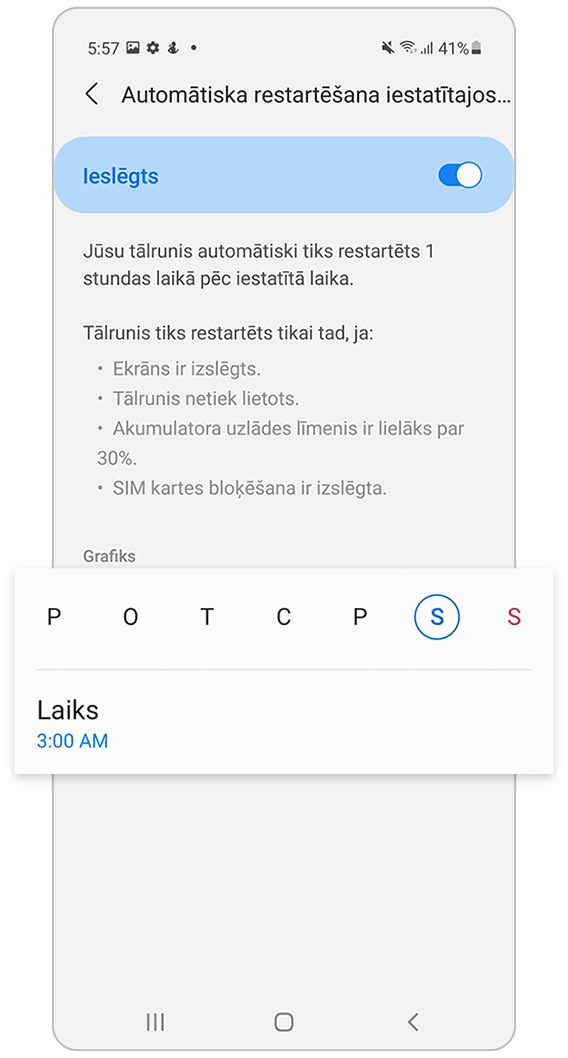 nustatyti automatinio paleidimo iš naujo laiką