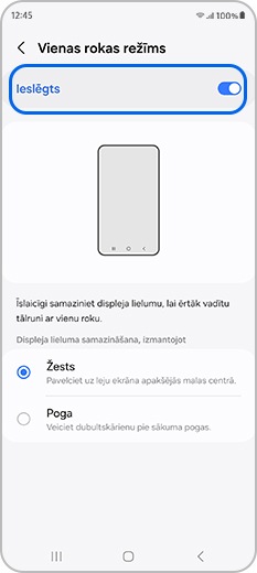 Pārslēdziet Vienas rokas režīmu ieslēgtā stāvoklī