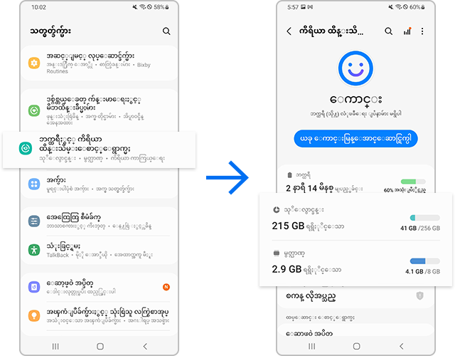 လက်ကျန် သိုလှောင်ခန်းနှင့် မှတ်ဉာဏ်ကိုစစ်ဆေးပါ။
