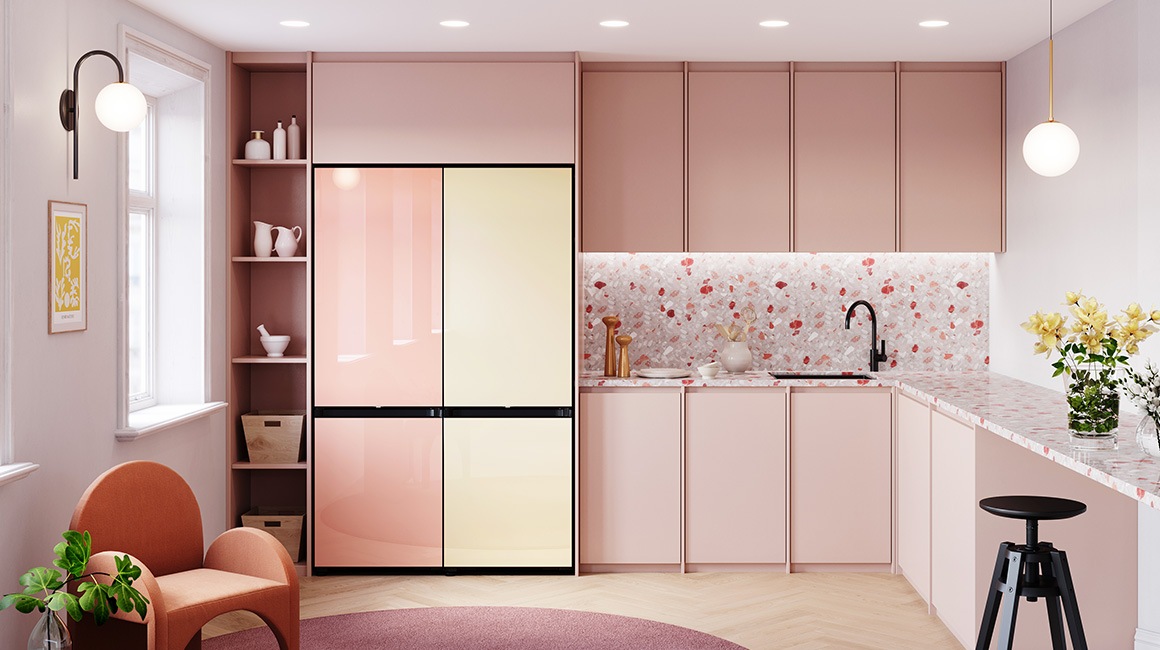 2-дверные (чистый персик и чистая ваниль) холодильники Bespoke.