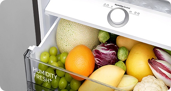 Отделение свежести для овощей и фруктов в холодильнике со стеклянной дверью