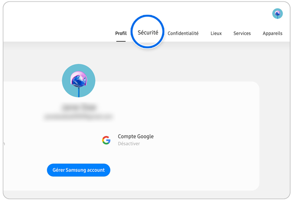 Écran d’un compte Samsung en ligne