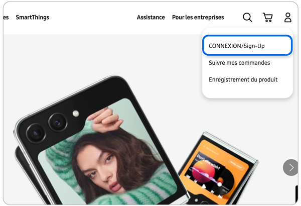 Page Samsung.com sur un navigateur Web