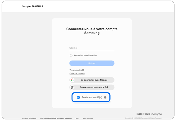 Page de connexion à votre compte Samsung en ligne