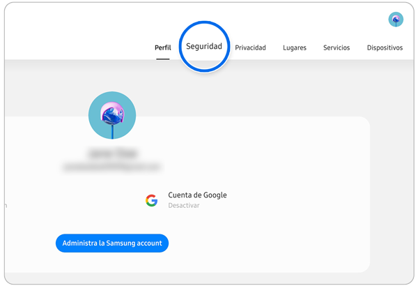 Página de configuración de cuenta.