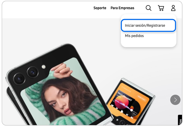 Navegador web de Samsung.com.