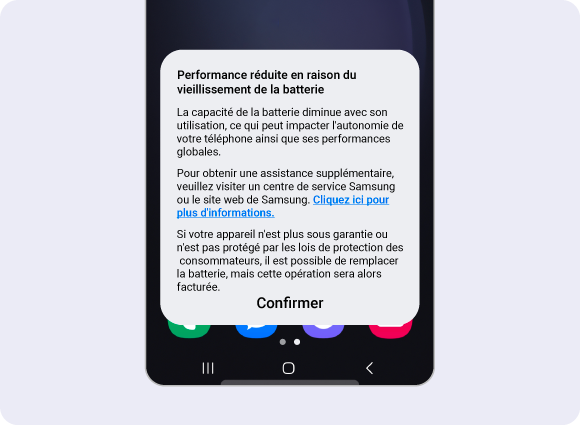 Note concernant la détérioration/la réduction des performances de votre batterie.